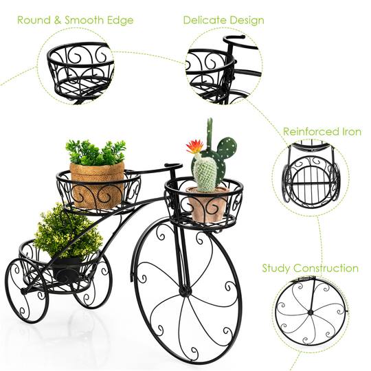 Costway Tricycle Plant Stand Flowerpot Cart Holder Parisian Style Displaying